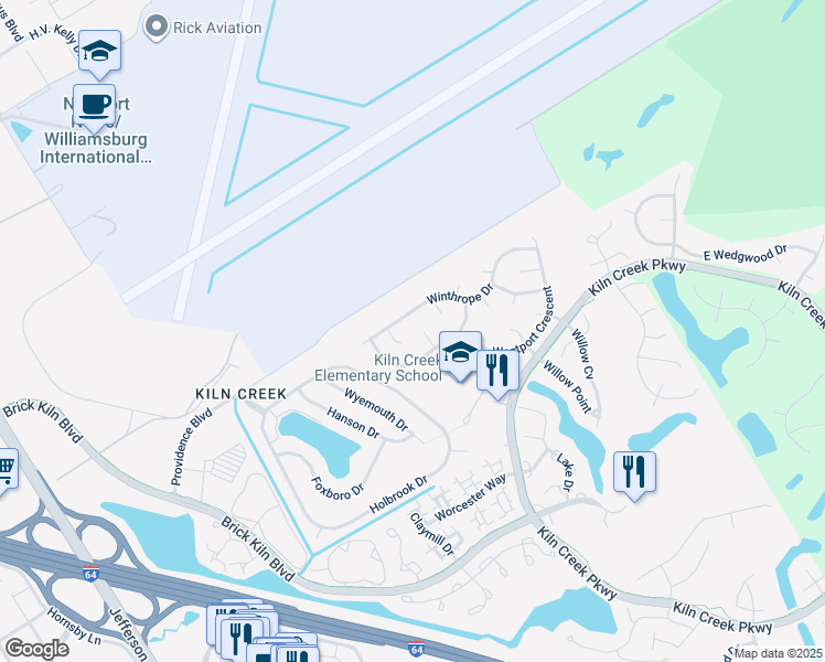 map of restaurants, bars, coffee shops, grocery stores, and more near 811 Irongate Court in Newport News