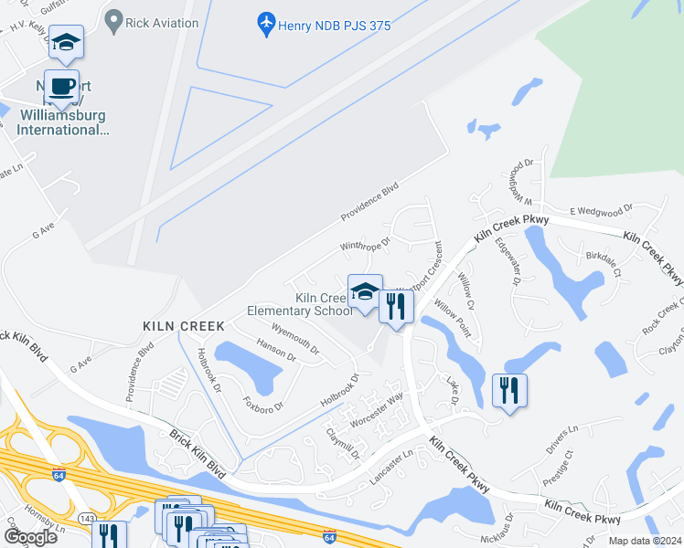 map of restaurants, bars, coffee shops, grocery stores, and more near 808 Irongate Court in Newport News