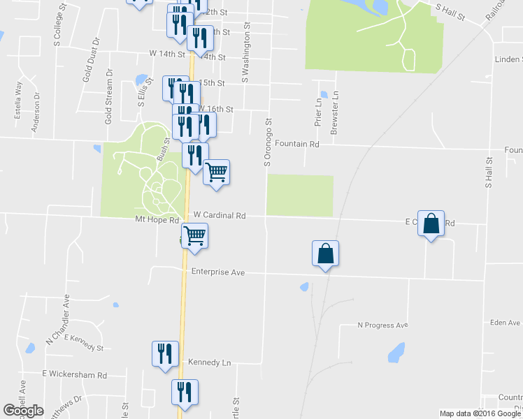 map of restaurants, bars, coffee shops, grocery stores, and more near 733 West Cardinal Road in Webb City