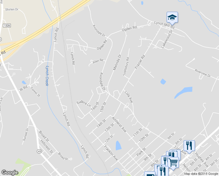 map of restaurants, bars, coffee shops, grocery stores, and more near 1599 Melinda Drive in Altavista