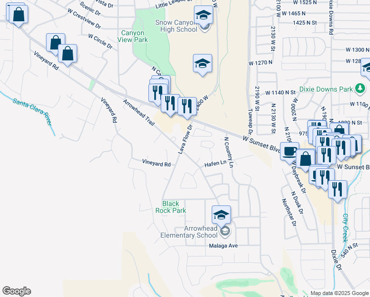 map of restaurants, bars, coffee shops, grocery stores, and more near 910 Lava Flow Drive in Santa Clara