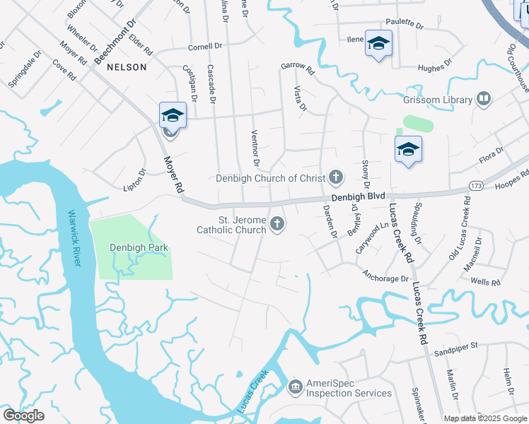 map of restaurants, bars, coffee shops, grocery stores, and more near 21 Garrow Road in Newport News