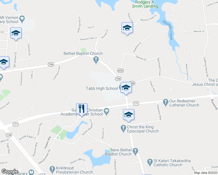 map of restaurants, bars, coffee shops, grocery stores, and more near 4431 Big Bethel Road in Yorktown