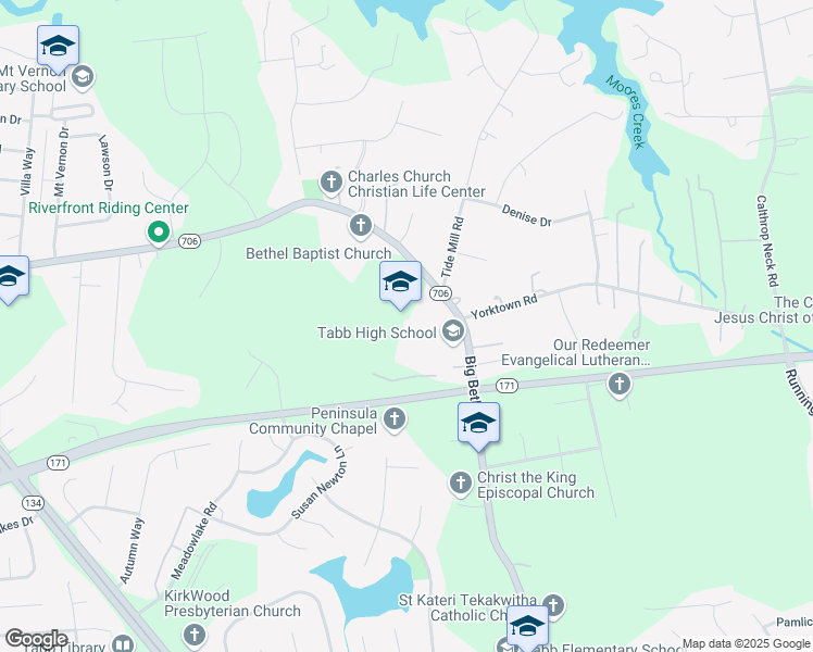 map of restaurants, bars, coffee shops, grocery stores, and more near 4431 Big Bethel Road in Yorktown