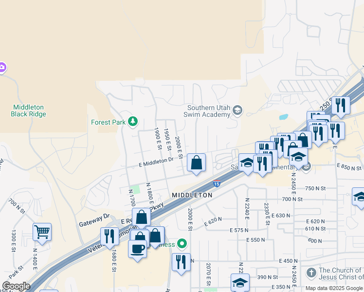 map of restaurants, bars, coffee shops, grocery stores, and more near 944 North 2000 East in St. George