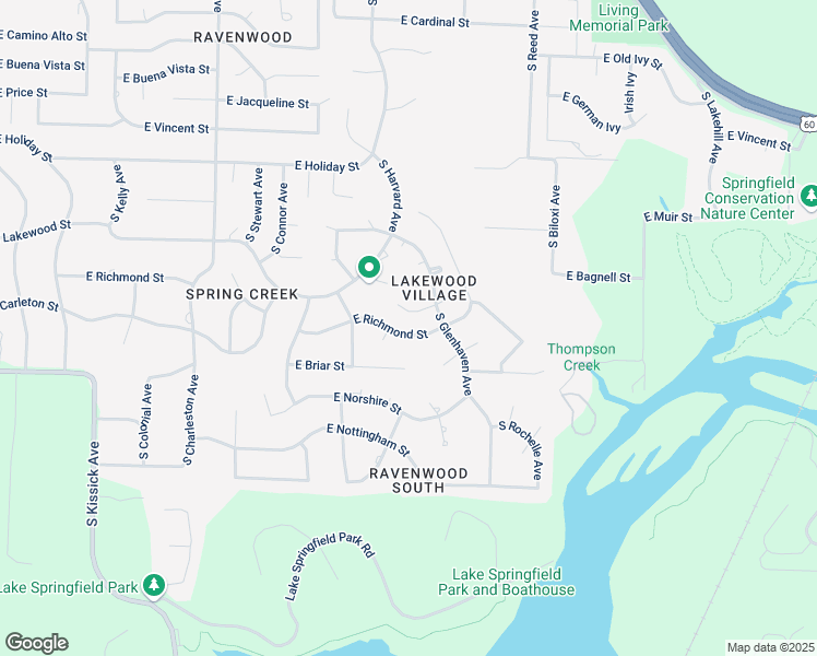 map of restaurants, bars, coffee shops, grocery stores, and more near 2145 East Regency Place in Springfield