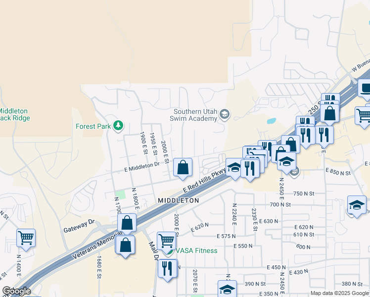 map of restaurants, bars, coffee shops, grocery stores, and more near 948 North 2050 East Circle in St. George