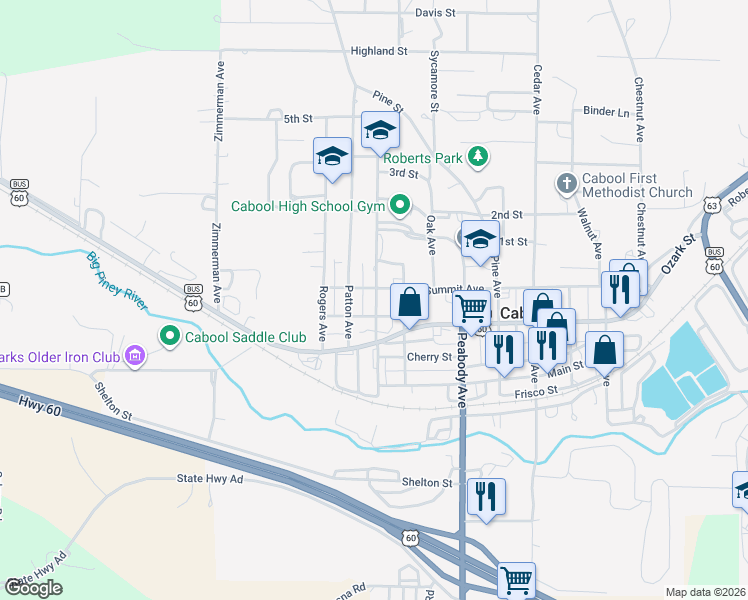 map of restaurants, bars, coffee shops, grocery stores, and more near 808 Garst Street in Cabool
