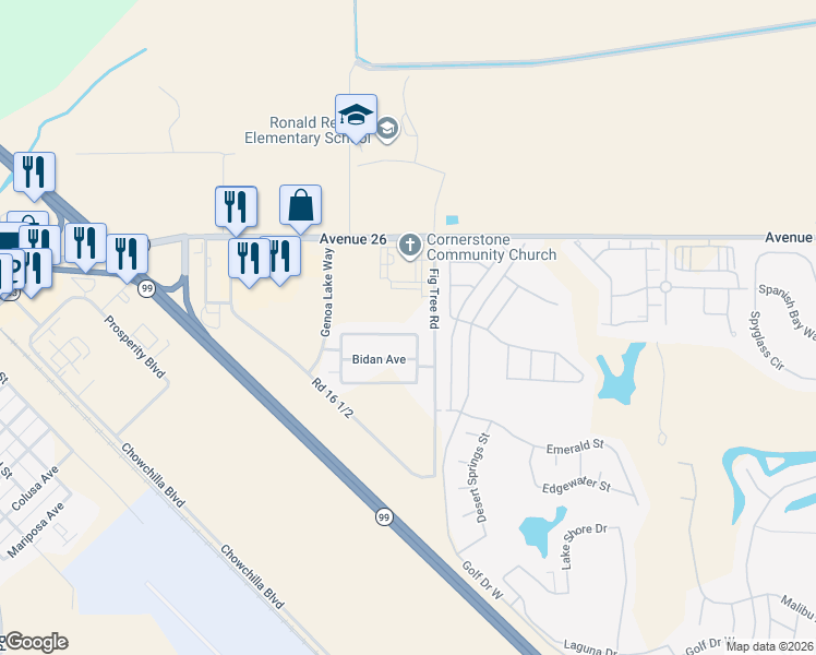 map of restaurants, bars, coffee shops, grocery stores, and more near 2110 Conadria Avenue in Chowchilla