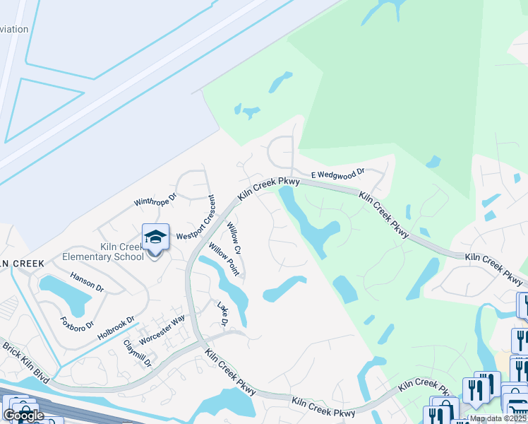 map of restaurants, bars, coffee shops, grocery stores, and more near 1800 Clearwater Court in Newport News