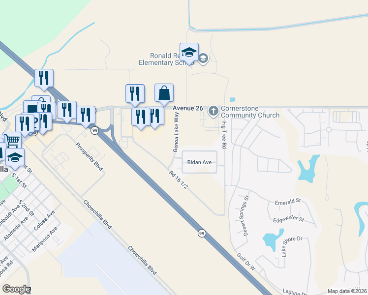 map of restaurants, bars, coffee shops, grocery stores, and more near 2010 Conadria Avenue in Chowchilla