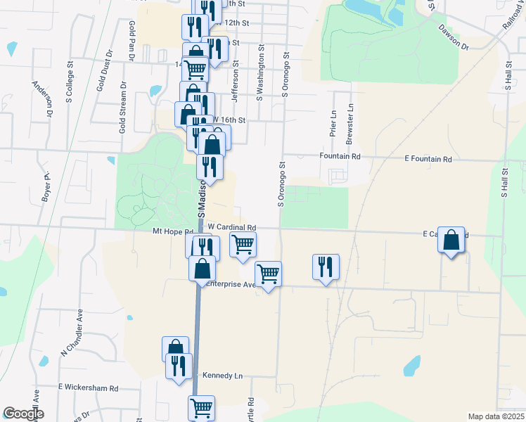 map of restaurants, bars, coffee shops, grocery stores, and more near 1848 South Oronogo Street in Webb City