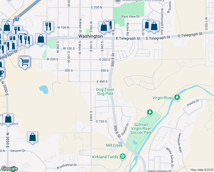 map of restaurants, bars, coffee shops, grocery stores, and more near 200 East 400 South in Washington
