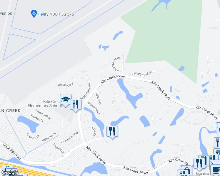 map of restaurants, bars, coffee shops, grocery stores, and more near 911 Edgewater Drive in Newport News