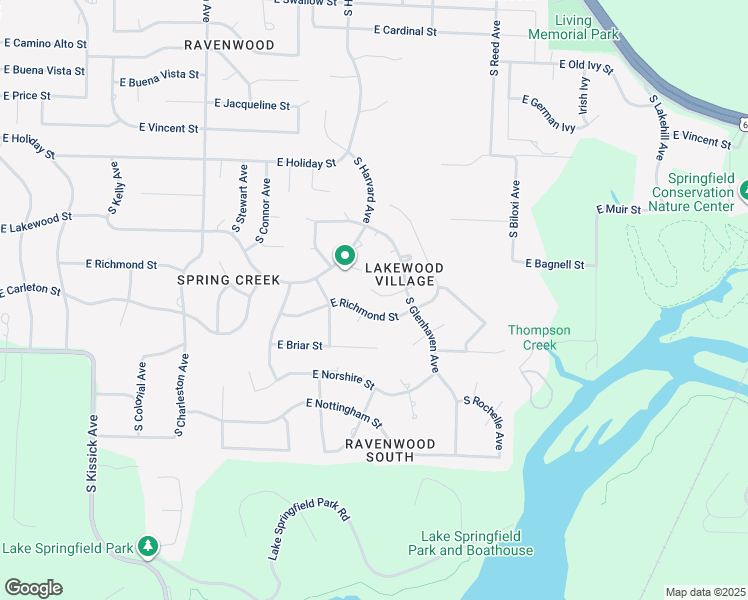 map of restaurants, bars, coffee shops, grocery stores, and more near 2102 East Regency Place in Springfield