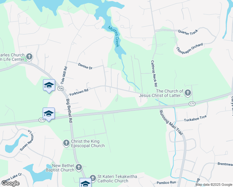 map of restaurants, bars, coffee shops, grocery stores, and more near 1716 Yorktown Road in Yorktown
