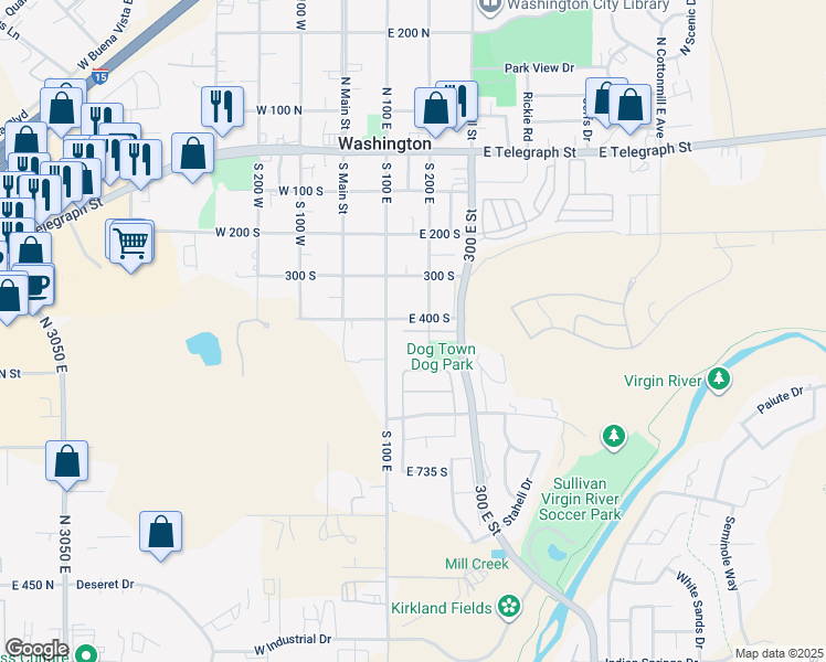 map of restaurants, bars, coffee shops, grocery stores, and more near 10 East 400 South in Washington