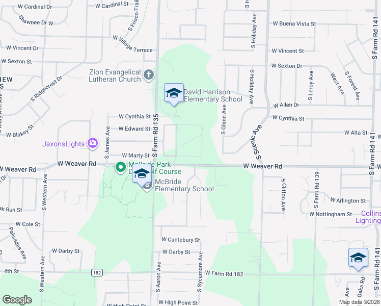 map of restaurants, bars, coffee shops, grocery stores, and more near 2947 W Farm Road 178 in Springfield