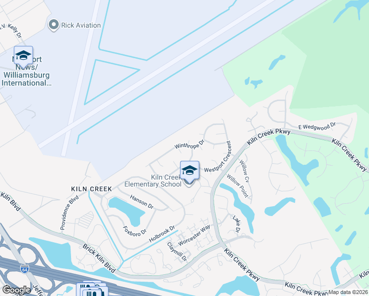 map of restaurants, bars, coffee shops, grocery stores, and more near 1587 Winthrope Drive in Newport News