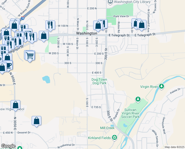 map of restaurants, bars, coffee shops, grocery stores, and more near 200 East 400 South in Washington