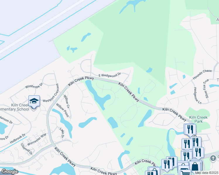 map of restaurants, bars, coffee shops, grocery stores, and more near 101 Killarnock Court in Yorktown