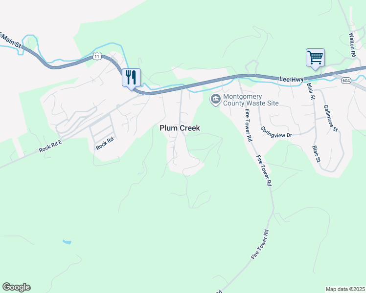 map of restaurants, bars, coffee shops, grocery stores, and more near 1635 McPeak Drive in Christiansburg