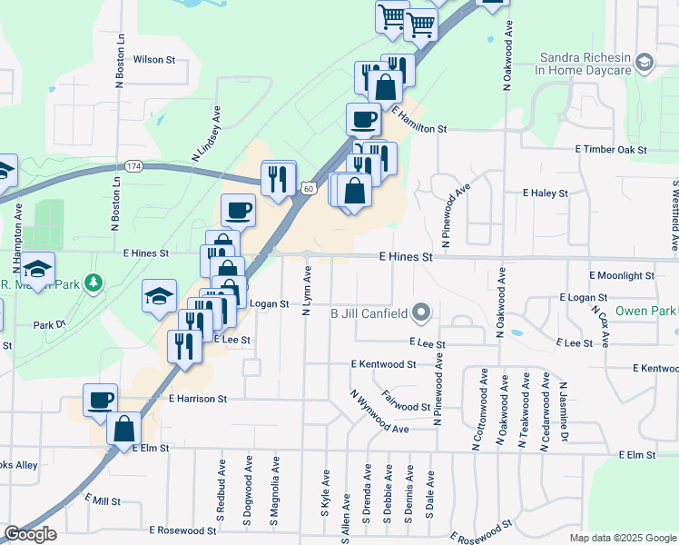 map of restaurants, bars, coffee shops, grocery stores, and more near 530 North Kyle Avenue in Republic