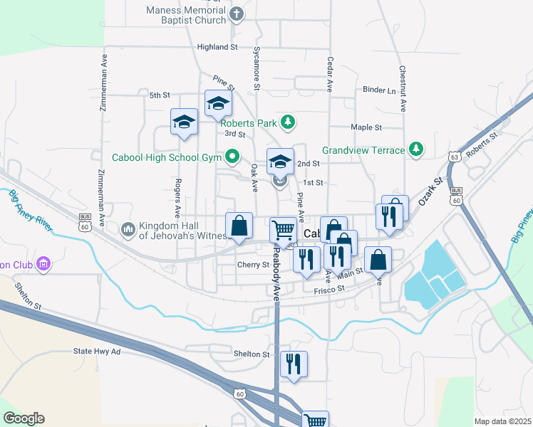 map of restaurants, bars, coffee shops, grocery stores, and more near 810 Summit Street in Cabool