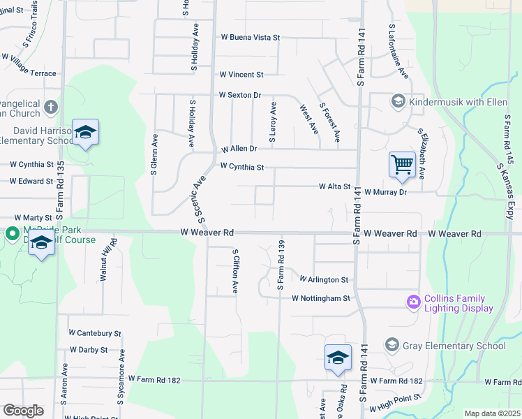 map of restaurants, bars, coffee shops, grocery stores, and more near 4934 South Jewell Avenue in Springfield