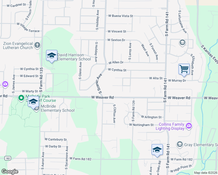 map of restaurants, bars, coffee shops, grocery stores, and more near 2664 W Blakey St in Springfield