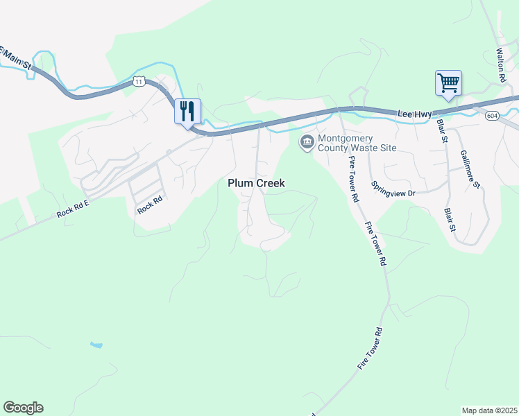 map of restaurants, bars, coffee shops, grocery stores, and more near 1635 McPeak Drive in Christiansburg