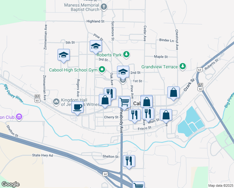 map of restaurants, bars, coffee shops, grocery stores, and more near 810 Summit Street in Cabool