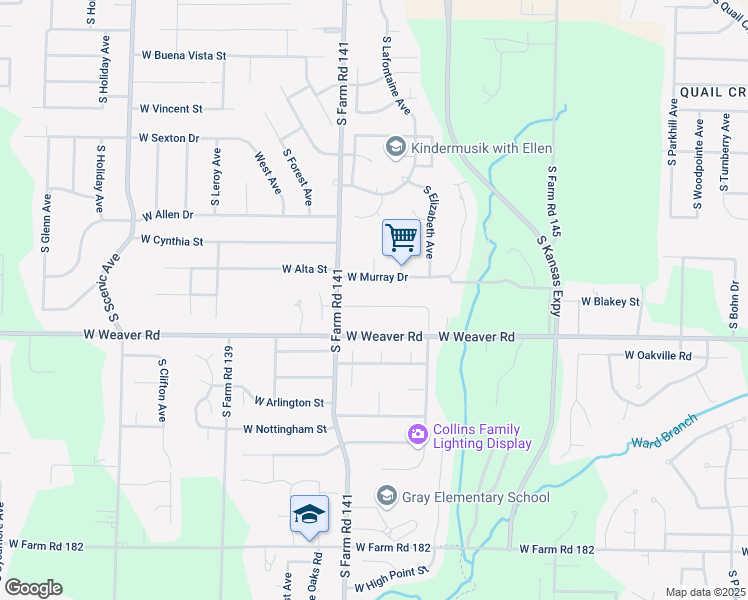 map of restaurants, bars, coffee shops, grocery stores, and more near 2039 West Blakey Street in Springfield