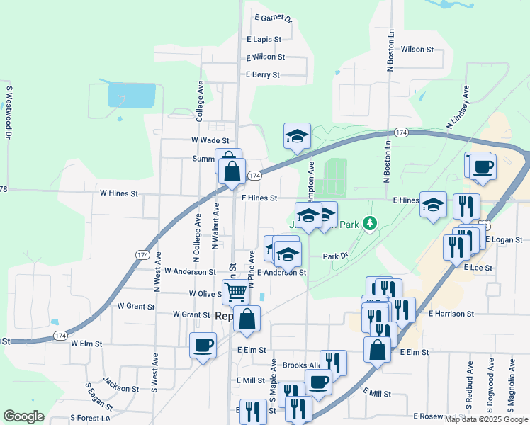map of restaurants, bars, coffee shops, grocery stores, and more near 552 North Pine Avenue in Republic