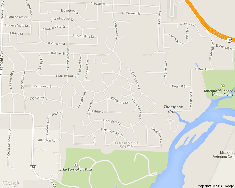map of restaurants, bars, coffee shops, grocery stores, and more near 2102 East Regency Place in Springfield