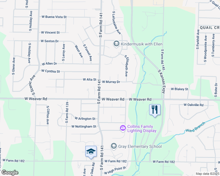 map of restaurants, bars, coffee shops, grocery stores, and more near 2039 West Blakey Street in Springfield