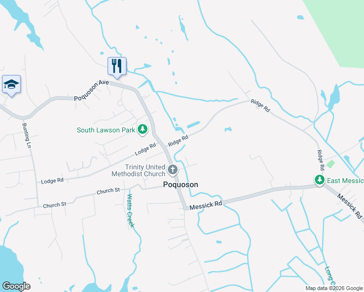 map of restaurants, bars, coffee shops, grocery stores, and more near 18 Ridge Road in Poquoson