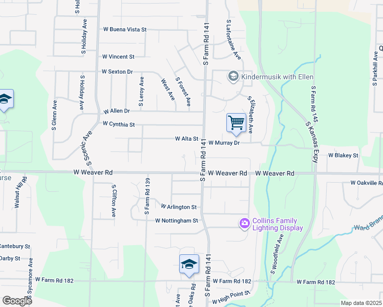 map of restaurants, bars, coffee shops, grocery stores, and more near 4919 South Forest Avenue in Springfield