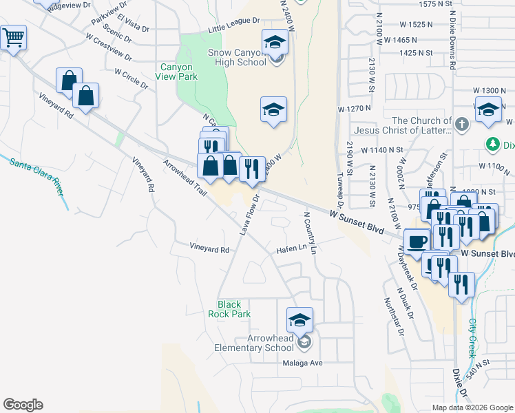 map of restaurants, bars, coffee shops, grocery stores, and more near 2420 Sage Drive in Santa Clara