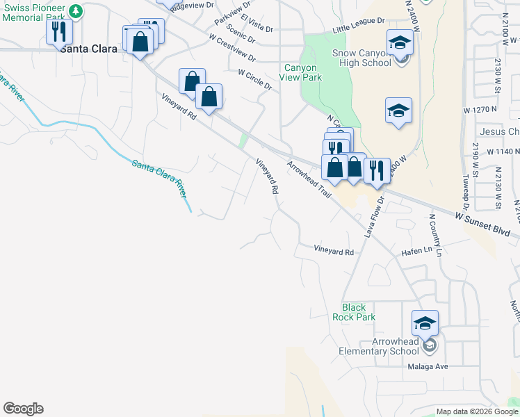 map of restaurants, bars, coffee shops, grocery stores, and more near 2497 River Circle in Santa Clara
