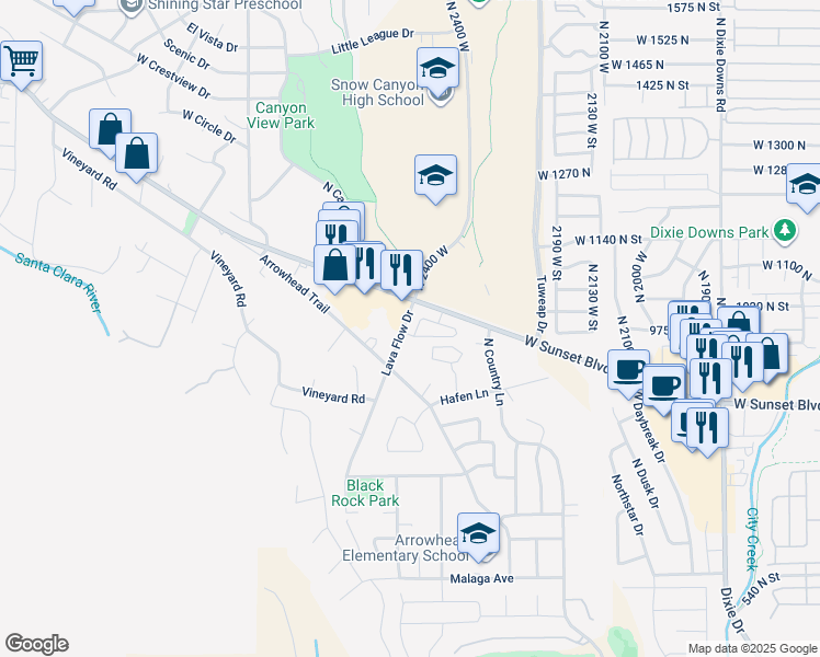 map of restaurants, bars, coffee shops, grocery stores, and more near 910 Lava Flow Dr in Santa Clara