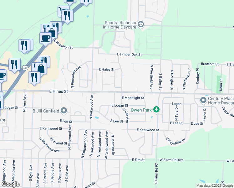 map of restaurants, bars, coffee shops, grocery stores, and more near 549 North Basswood Avenue in Republic