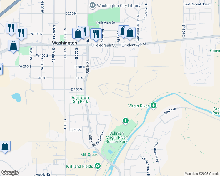 map of restaurants, bars, coffee shops, grocery stores, and more near 397 South Leoni Way in Washington