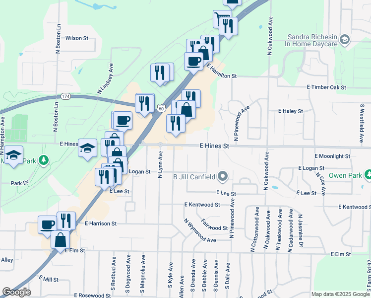 map of restaurants, bars, coffee shops, grocery stores, and more near 530 North Kyle Avenue in Republic