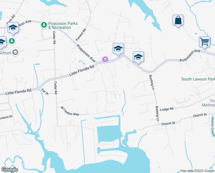 map of restaurants, bars, coffee shops, grocery stores, and more near 23 Laydon Way in Poquoson