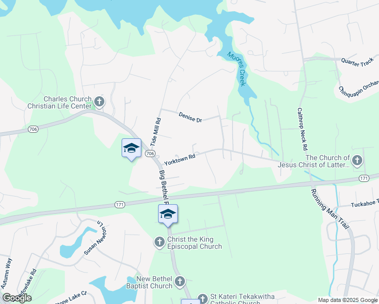 map of restaurants, bars, coffee shops, grocery stores, and more near 1507 Yorktown Road in Yorktown