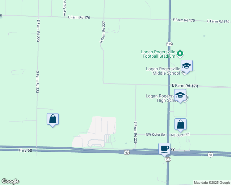 map of restaurants, bars, coffee shops, grocery stores, and more near 7792 East Farm Road 174 in Rogersville