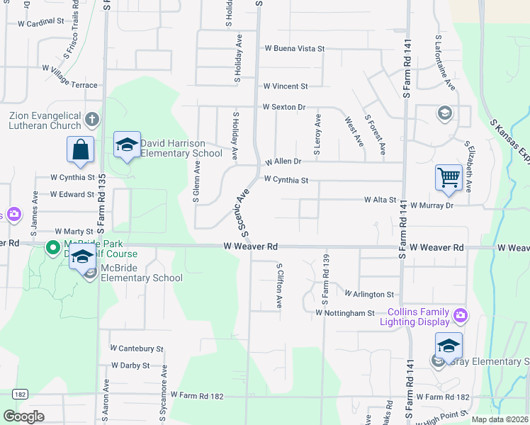 map of restaurants, bars, coffee shops, grocery stores, and more near 2664 West Blakey Street in Springfield