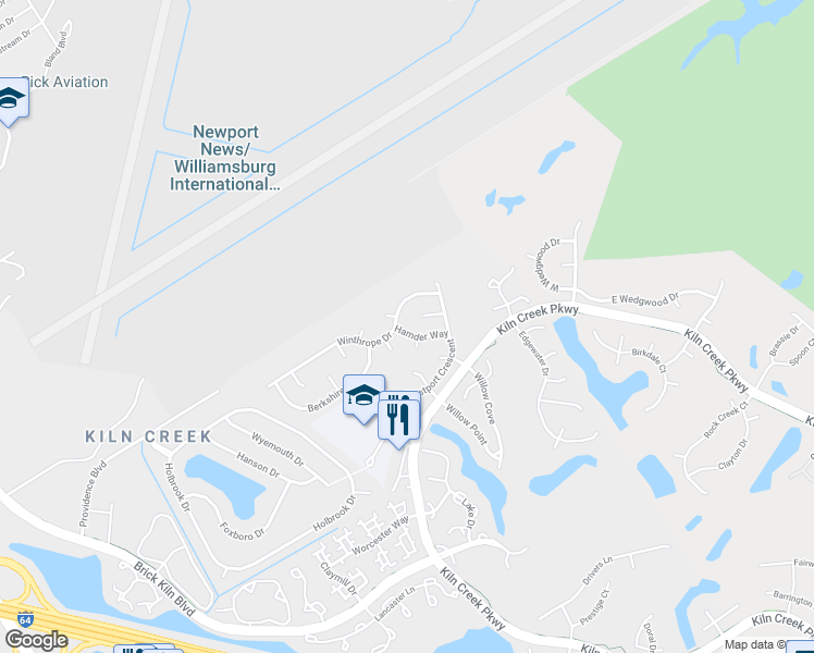 map of restaurants, bars, coffee shops, grocery stores, and more near 815 Hamder Way in Newport News