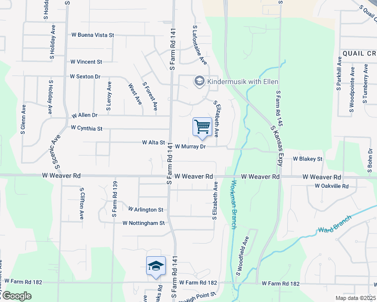 map of restaurants, bars, coffee shops, grocery stores, and more near 2039 West Blakey Street in Springfield